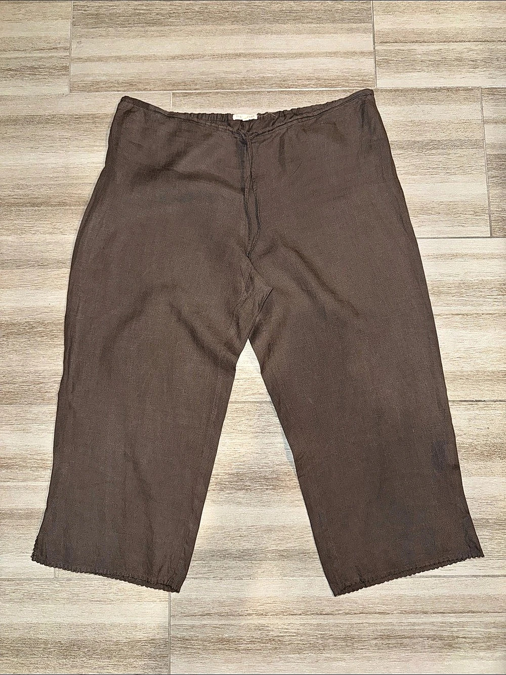 Eileen Fisher Irish Linen Wide Leg Pants in Brown Size Large